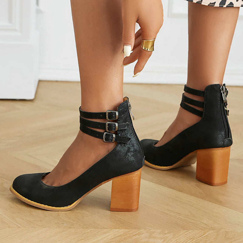 Vinca | Ankle Strap Block Heels with Buckles