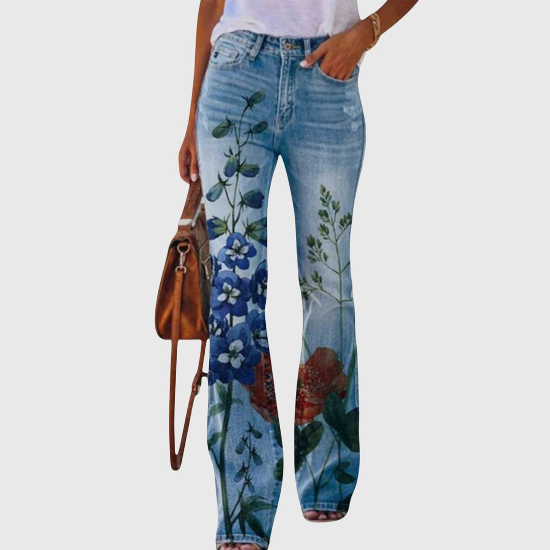 Annika | Floral Print Wide Leg Jeans Flared