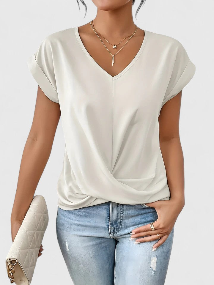 Marilena | Twist Front V-Neck Top with Cap Sleeves