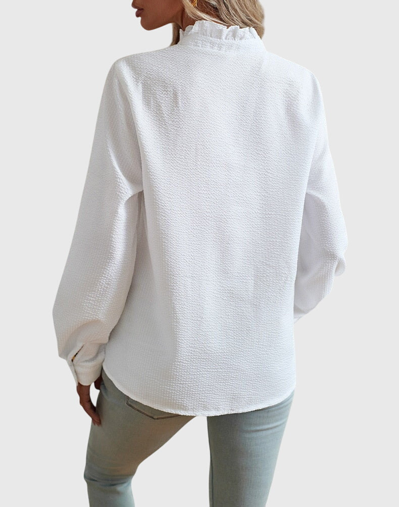 Kathryn | Ruffle Button-Up Blouse Long Sleeve