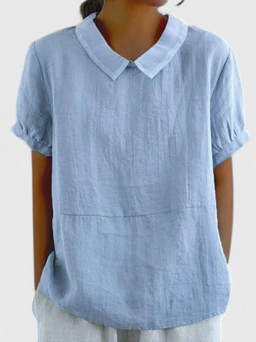 Genevieve | Collared Linen Short Sleeve Blouse