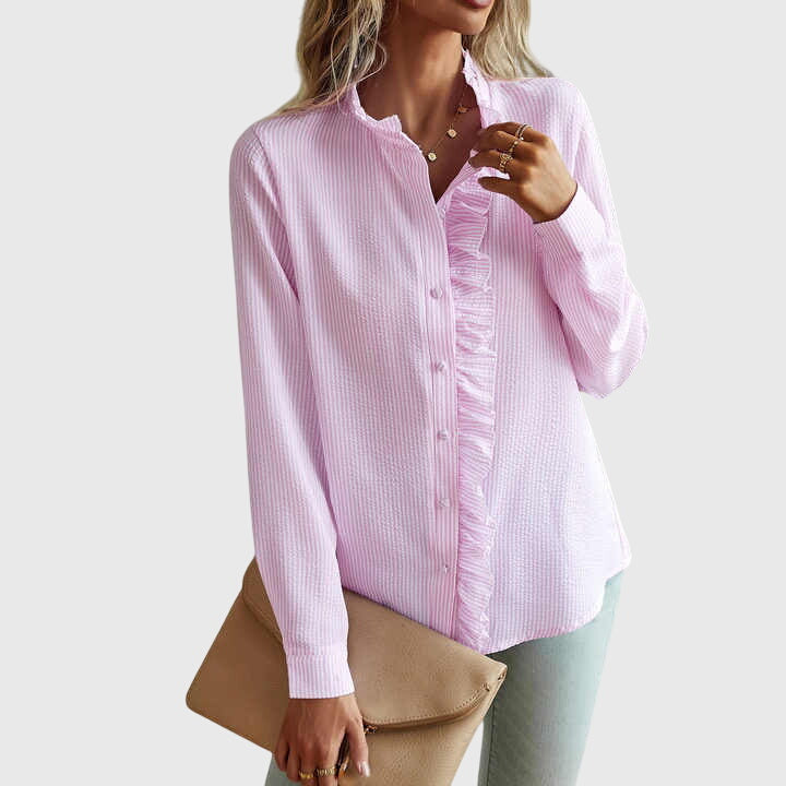 Kathryn | Ruffle Button-Up Blouse Long Sleeve