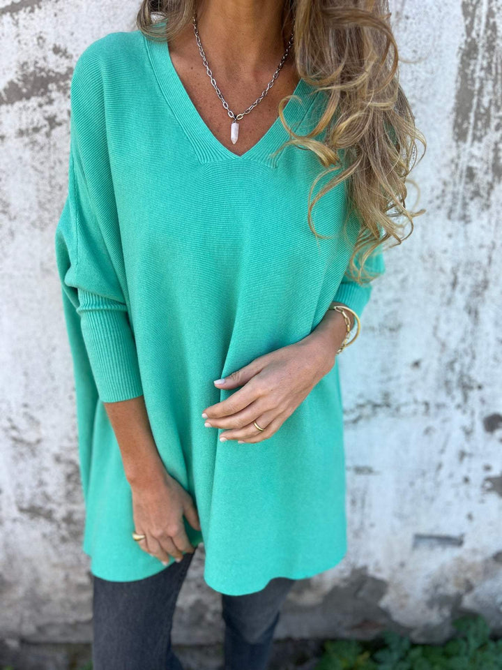 Fabia | Oversized V-Neck Knit Tunic Sweater