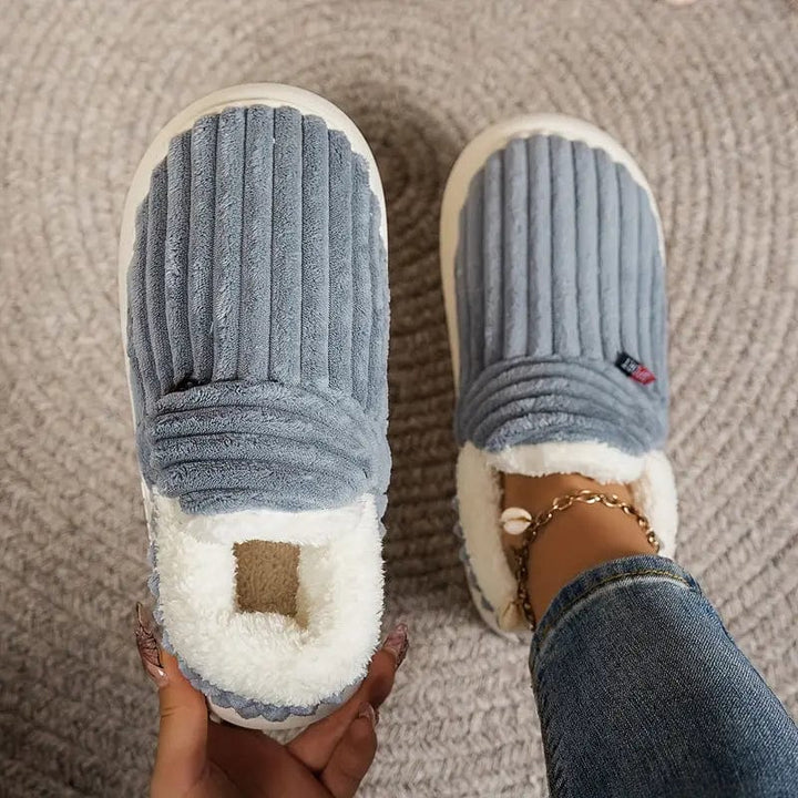 Amberly | Corduroy Faux Fur Slippers with Plush Lining