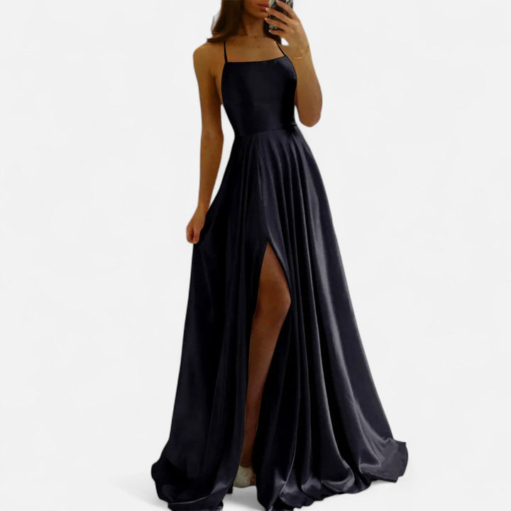 Elida | Satin Slit Maxi Dress with Spaghetti Straps