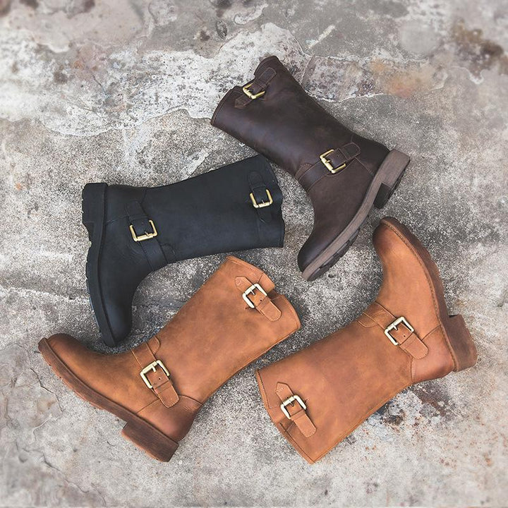 Thea | Mid-Calf Buckle Strap Boots