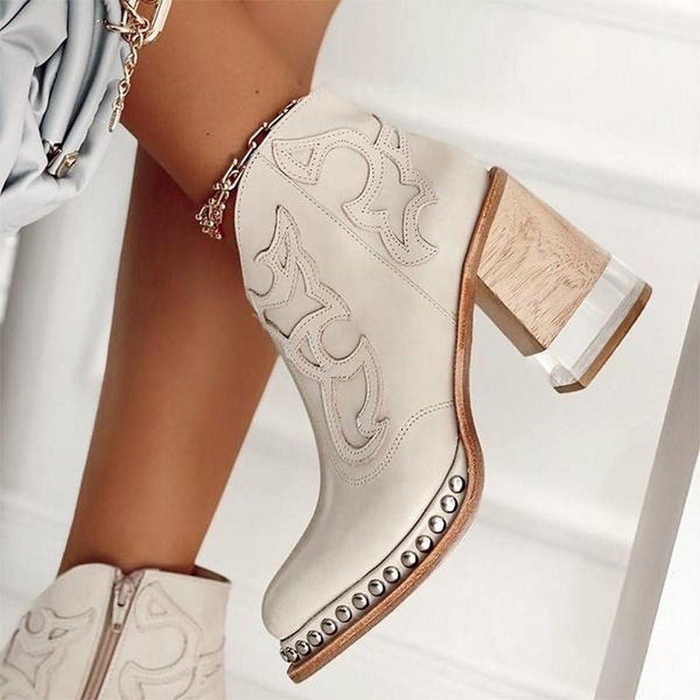 Thessaly | Embroidered Western Ankle Boots with Studs