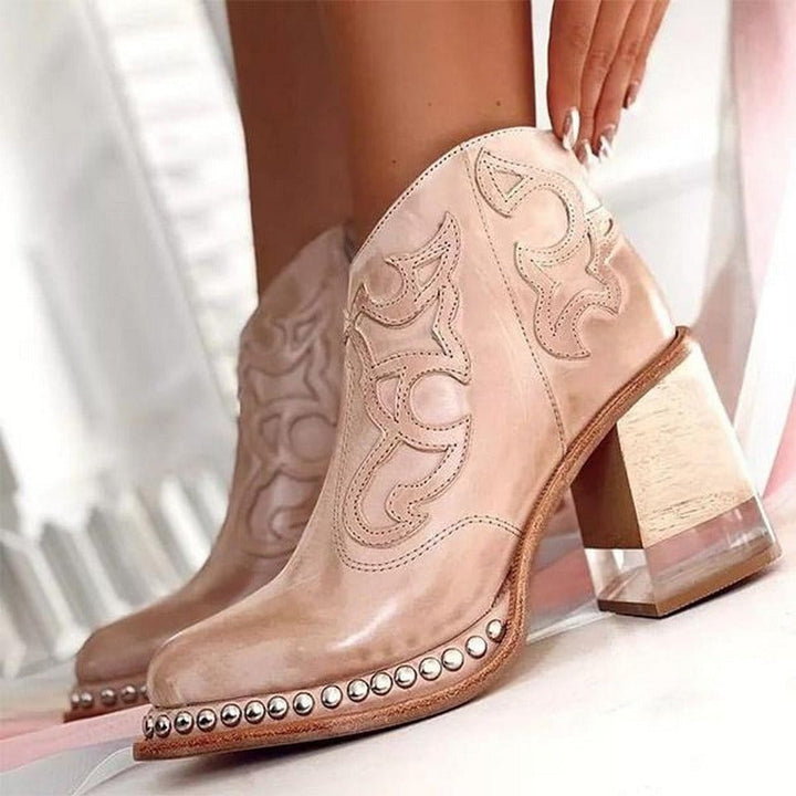 Thessaly | Embroidered Western Ankle Boots with Studs