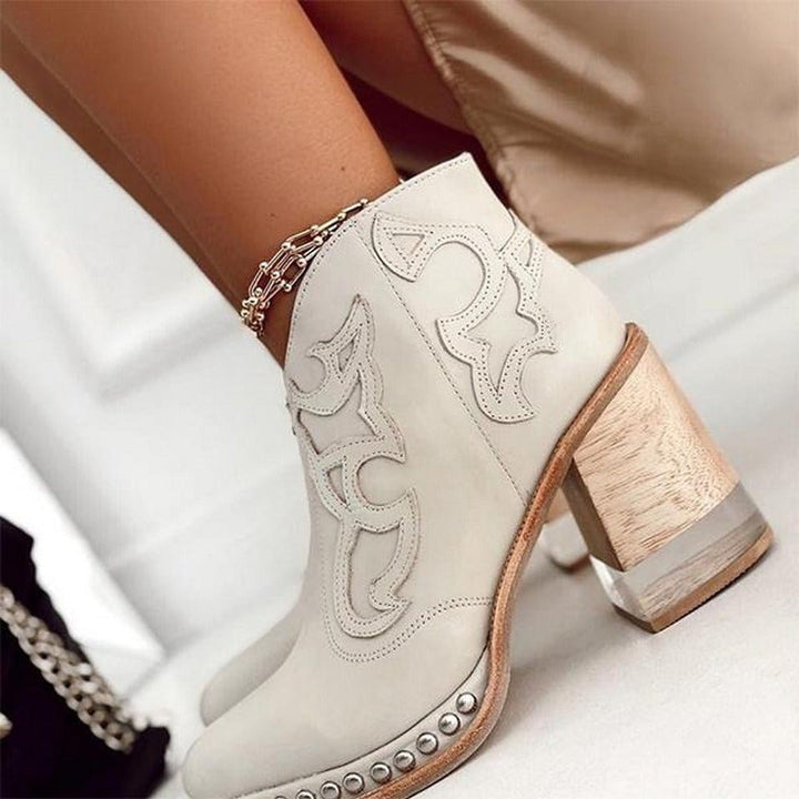 Thessaly | Embroidered Western Ankle Boots with Studs