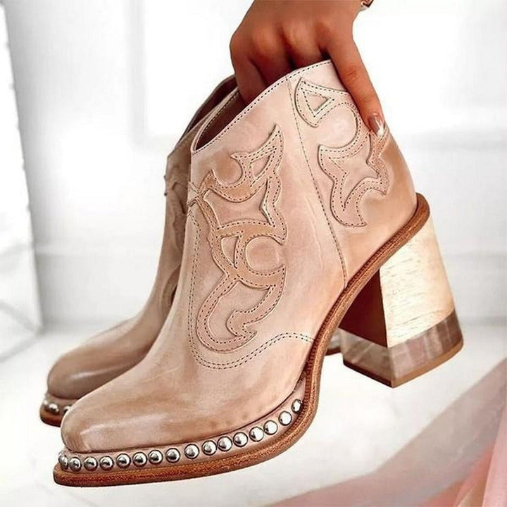 Thessaly | Embroidered Western Ankle Boots with Studs