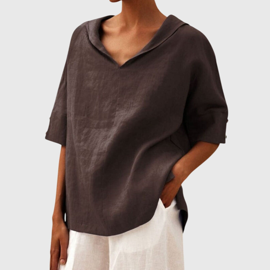 Jacinta | Loose V-Neck Blouse with Short Sleeves
