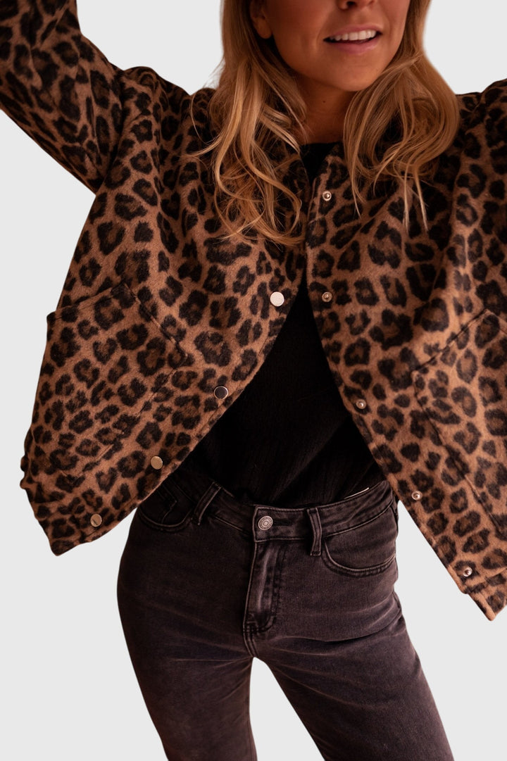 Hope | Brown Leopard Print Coat with Buttons