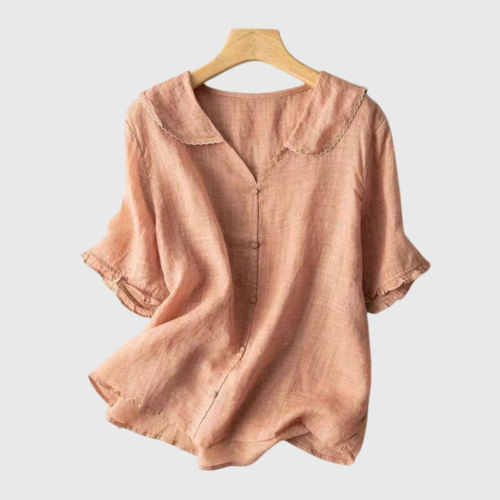 Serenity | Doll Collar Blouse with Short Sleeves