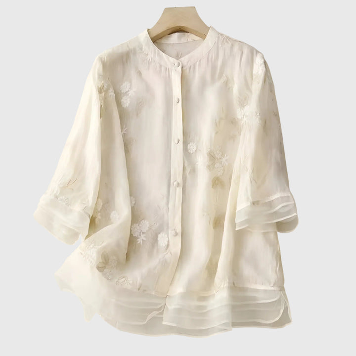 Jeannette | Embroidered Floral Blouse with 3/4 Sleeves