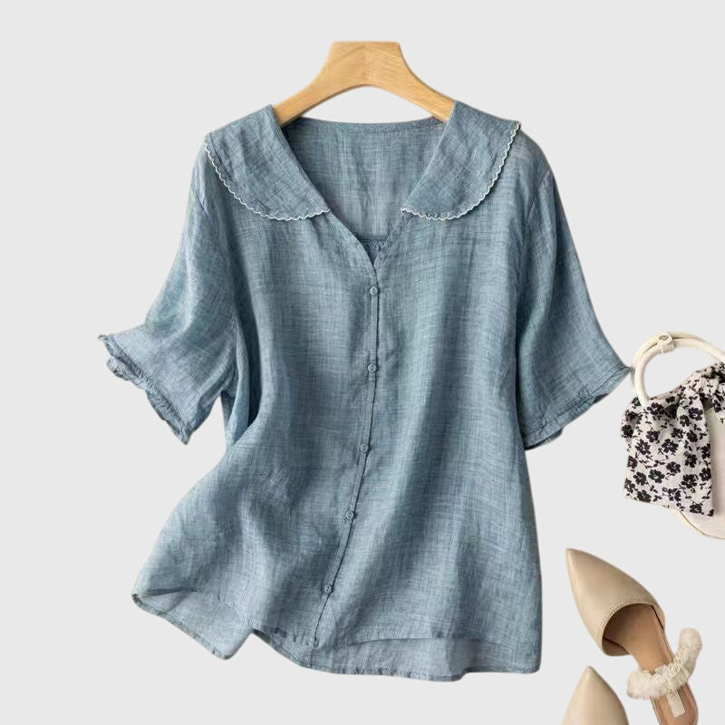 Serenity | Doll Collar Blouse with Short Sleeves