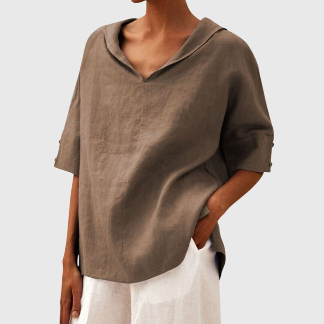 Jacinta | Loose V-Neck Blouse with Short Sleeves