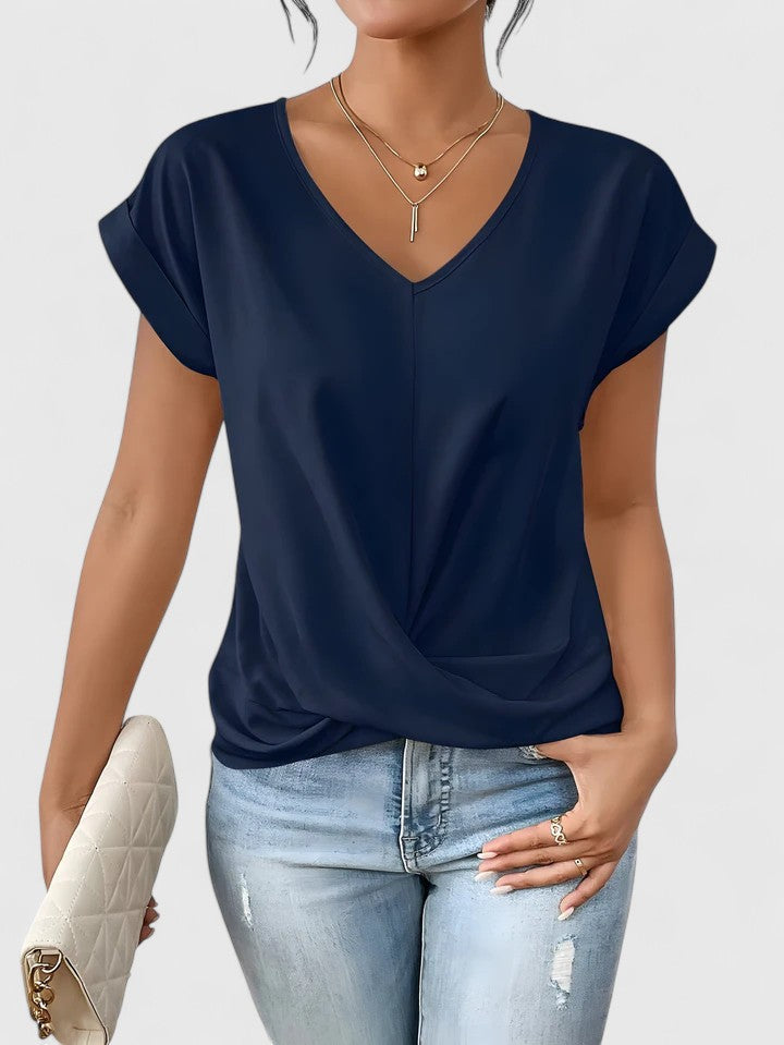 Marilena | Twist Front V-Neck Top with Cap Sleeves