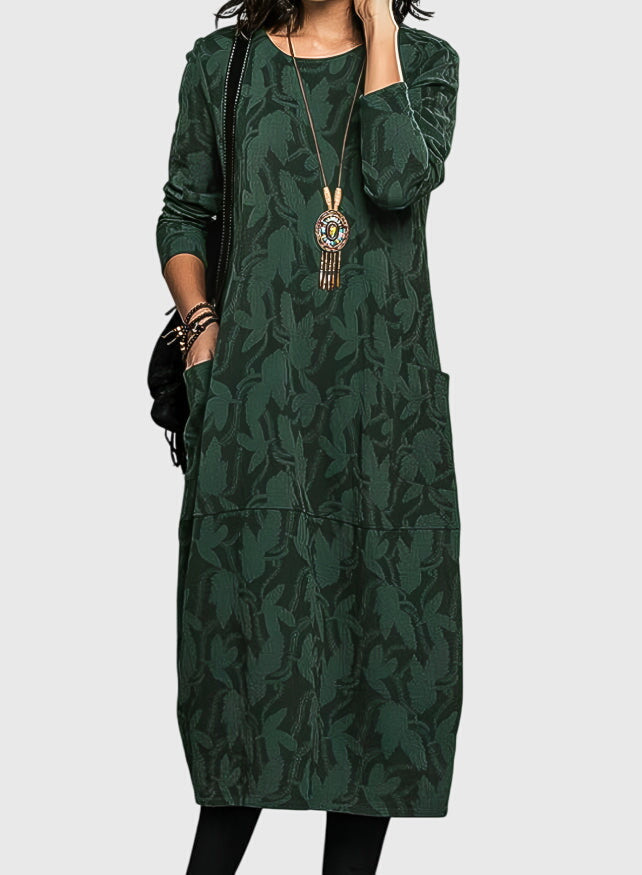 Bellatrixandra | Floral Jacquard Casual Dress with Pockets