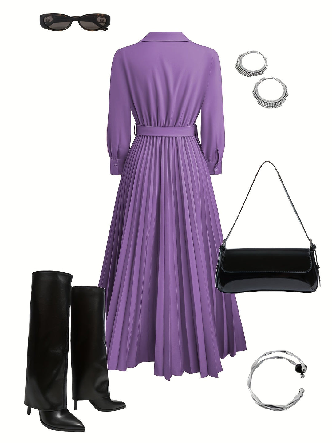 Soraya | Pleated Empire Waist Maxi Dress with Belt