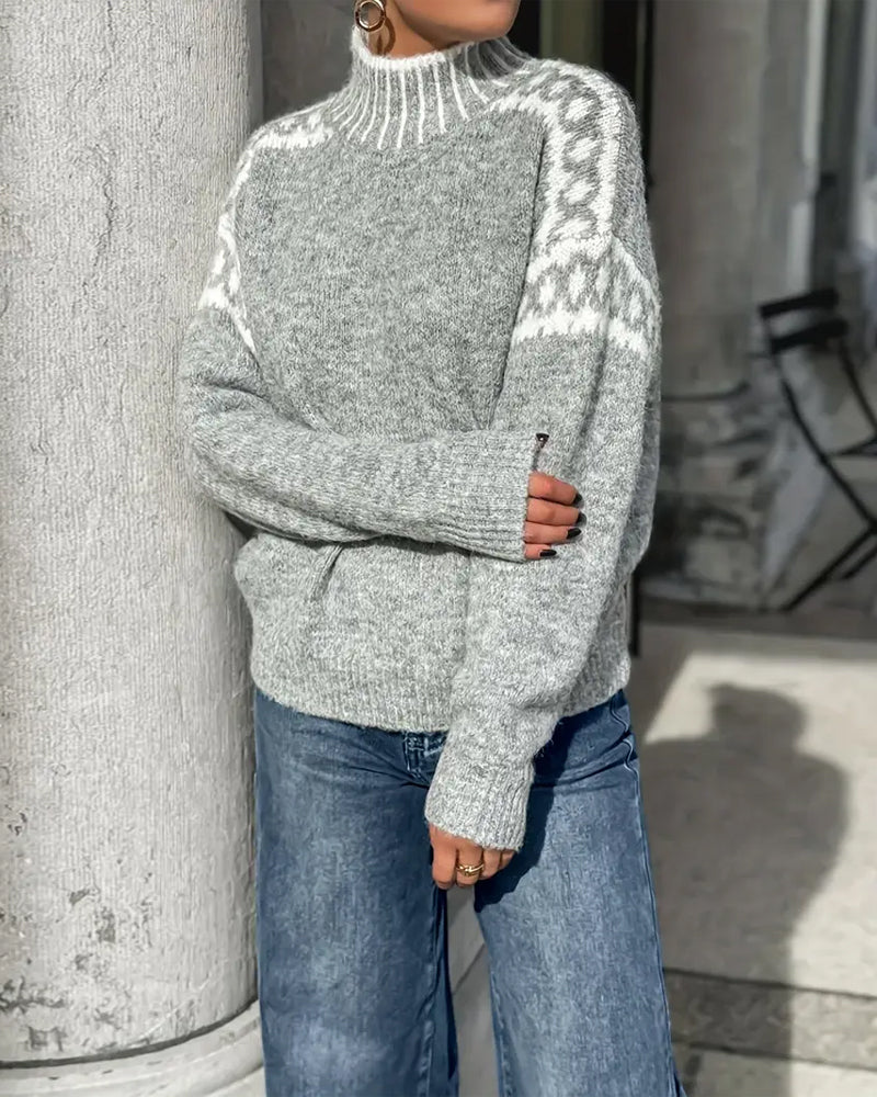 Luce | Grey Fair Isle Mock Neck Sweater