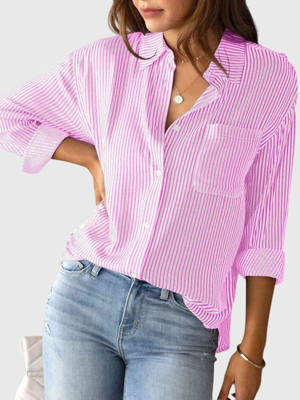 Irene | Striped Button Up Shirt with Collar