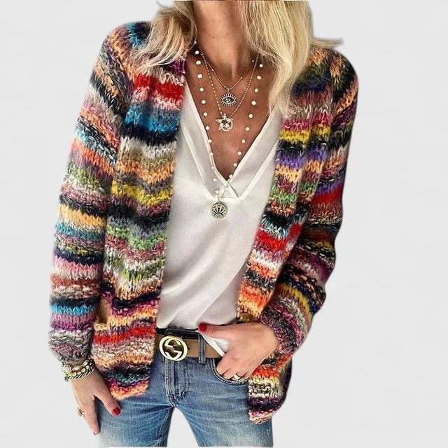 Denise | Striped Chunky Knit Cardigan with Open Front