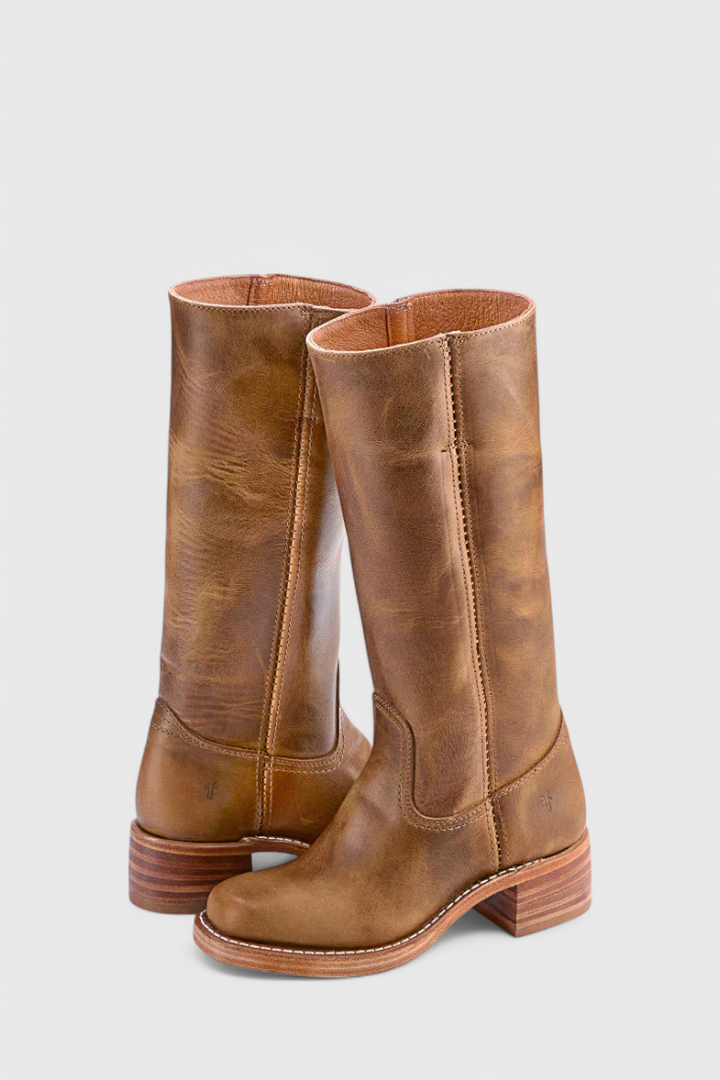 Antonetta | Knee-High Leather Boots with Block Heel