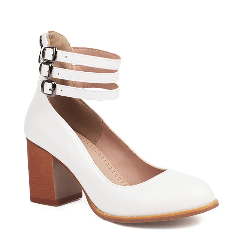 Vinca | Ankle Strap Block Heels with Buckles