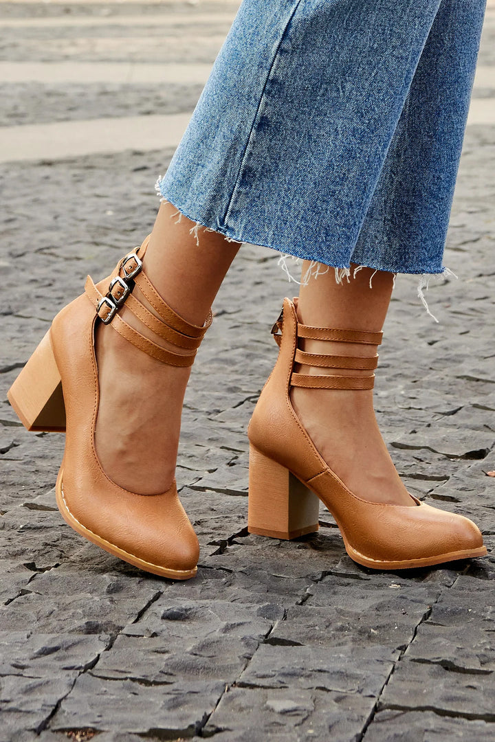 Vinca | Ankle Strap Block Heels with Buckles