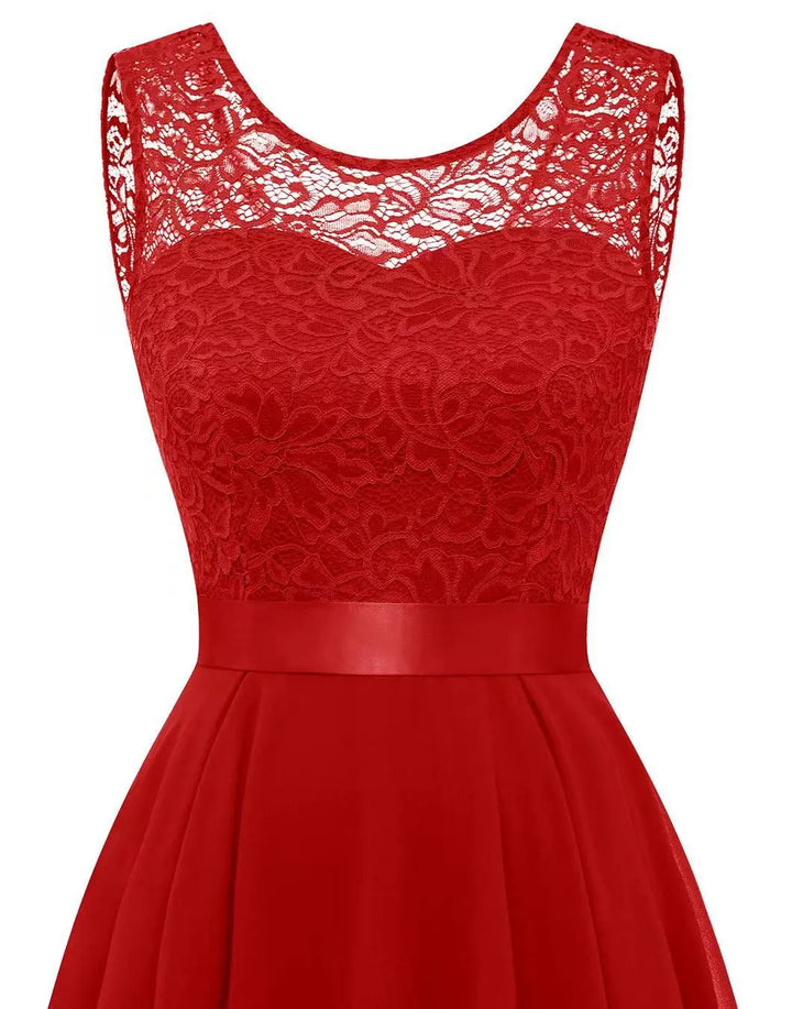 Margaux-Rose | Lace Bodice High Low Chiffon Dress