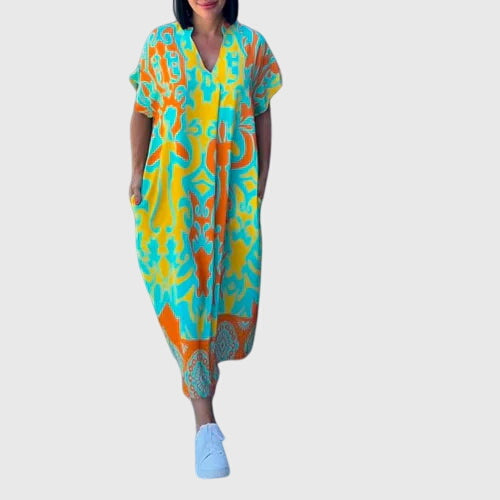 Elodie | Damask Print Caftan Maxi Dress