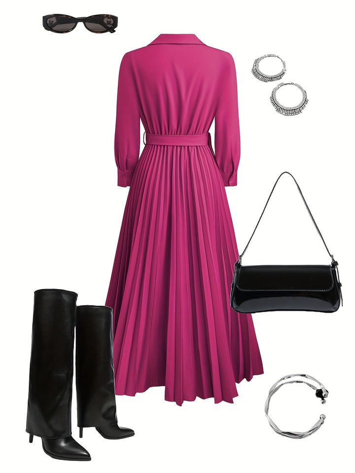 Soraya | Pleated Empire Waist Maxi Dress with Belt