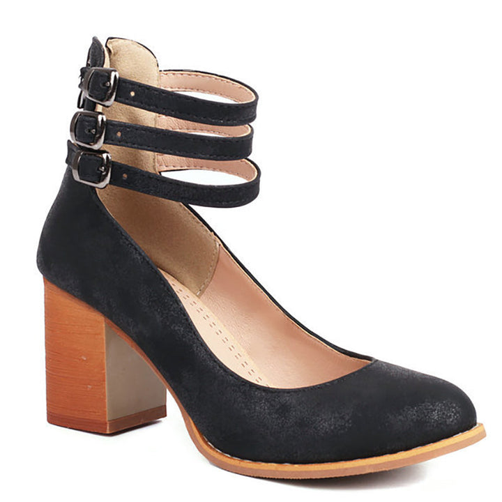 Vinca | Ankle Strap Block Heels with Buckles