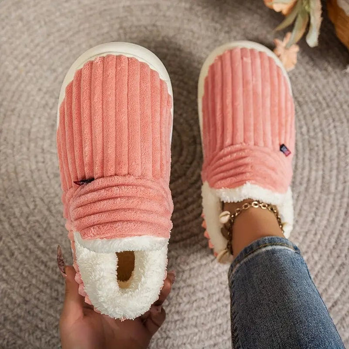 Amberly | Corduroy Faux Fur Slippers with Plush Lining