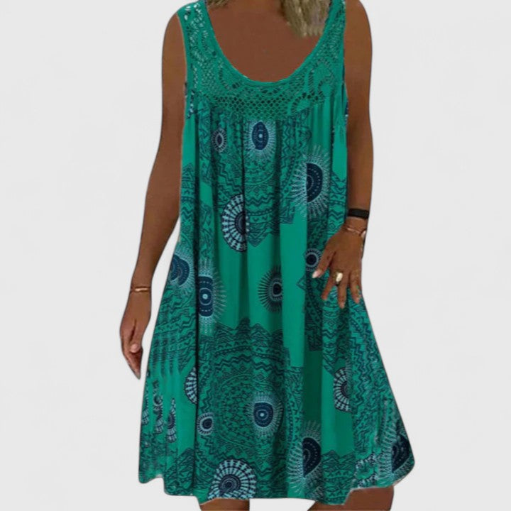 Marina | Boho Print Sundress with Lace Neckline