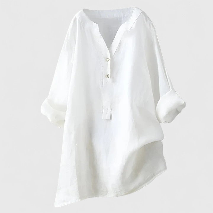 Minnie | Linen Button-Up Tunic Top with Long Sleeves