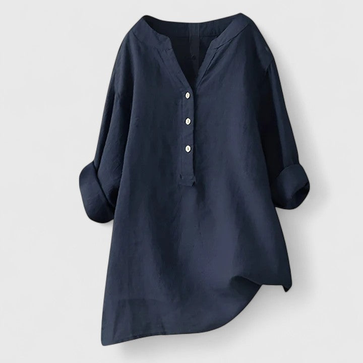 Minnie | Linen Button-Up Tunic Top with Long Sleeves