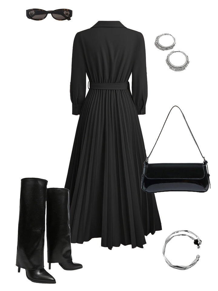 Soraya | Pleated Empire Waist Maxi Dress with Belt
