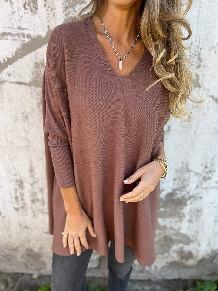 Fabia | Oversized V-Neck Knit Tunic Sweater