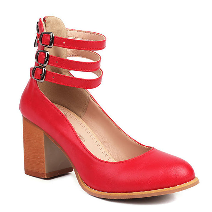 Vinca | Ankle Strap Block Heels with Buckles