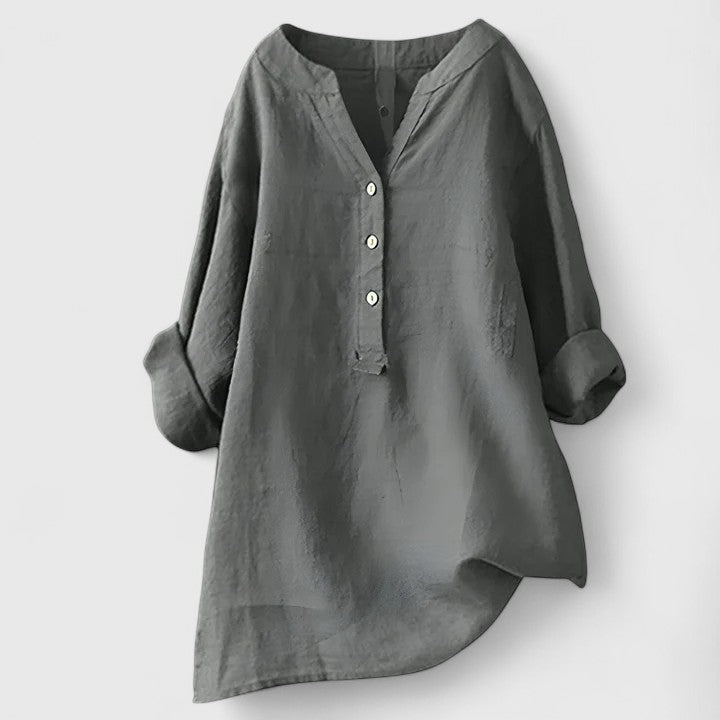 Minnie | Linen Button-Up Tunic Top with Long Sleeves