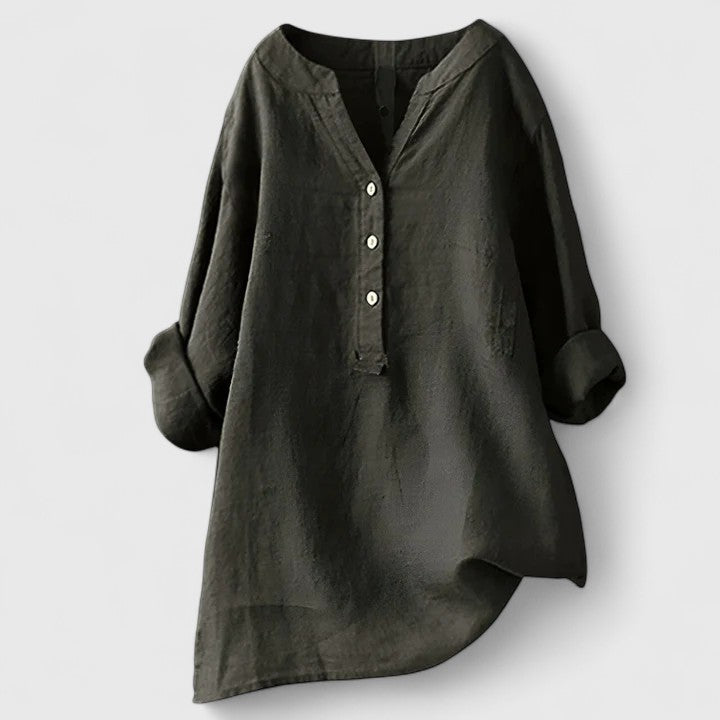 Minnie | Linen Button-Up Tunic Top with Long Sleeves