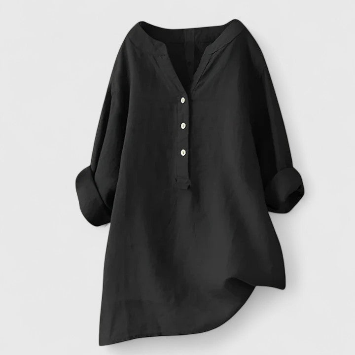 Minnie | Linen Button-Up Tunic Top with Long Sleeves