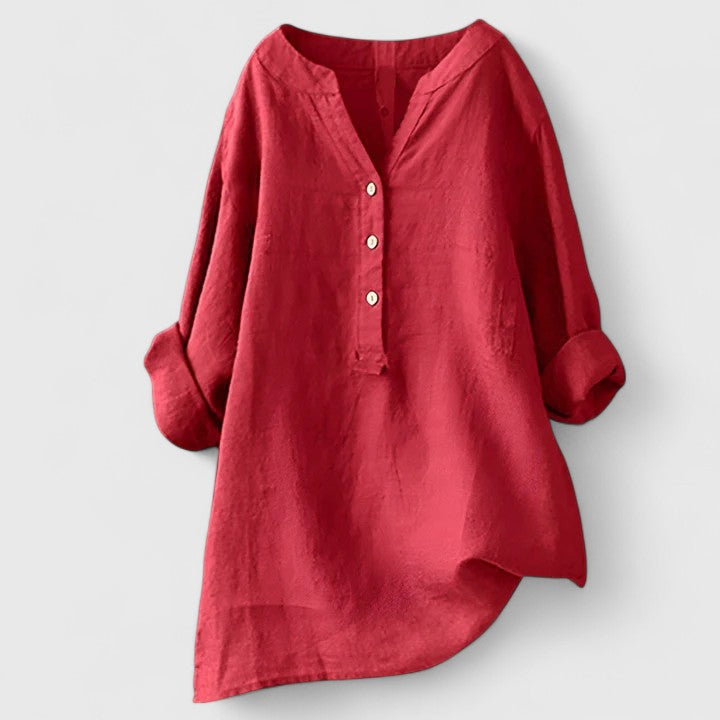 Minnie | Linen Button-Up Tunic Top with Long Sleeves