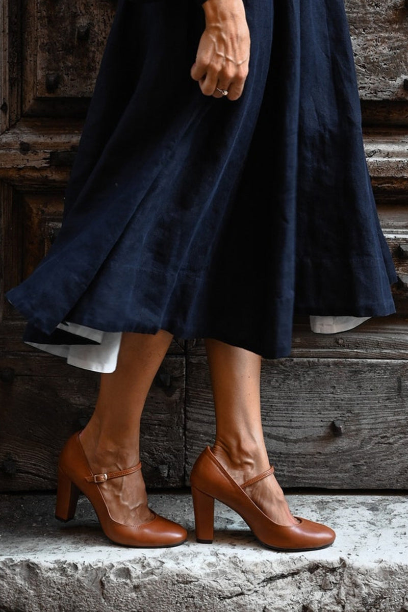 Lolita | Tan Block Heel Mary Jane Pumps