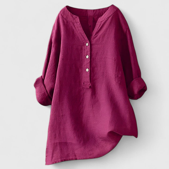 Minnie | Linen Button-Up Tunic Top with Long Sleeves