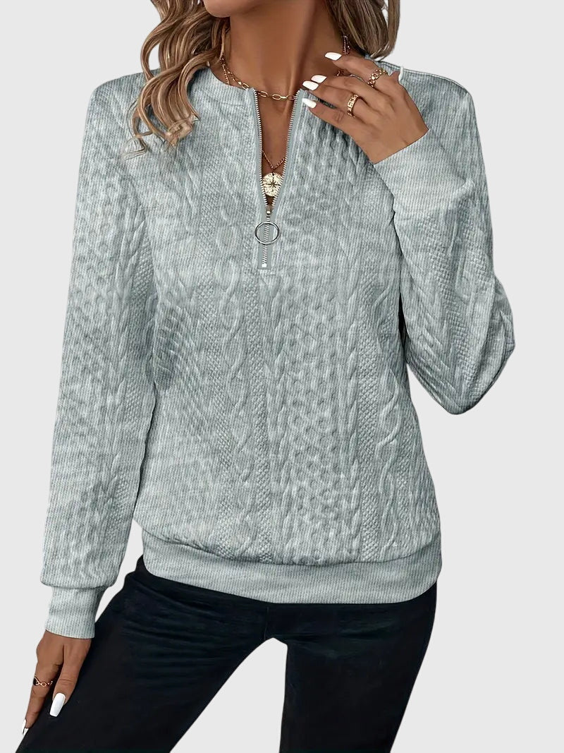 Leslie | Cable Knit Quarter Zip Sweater Pullover