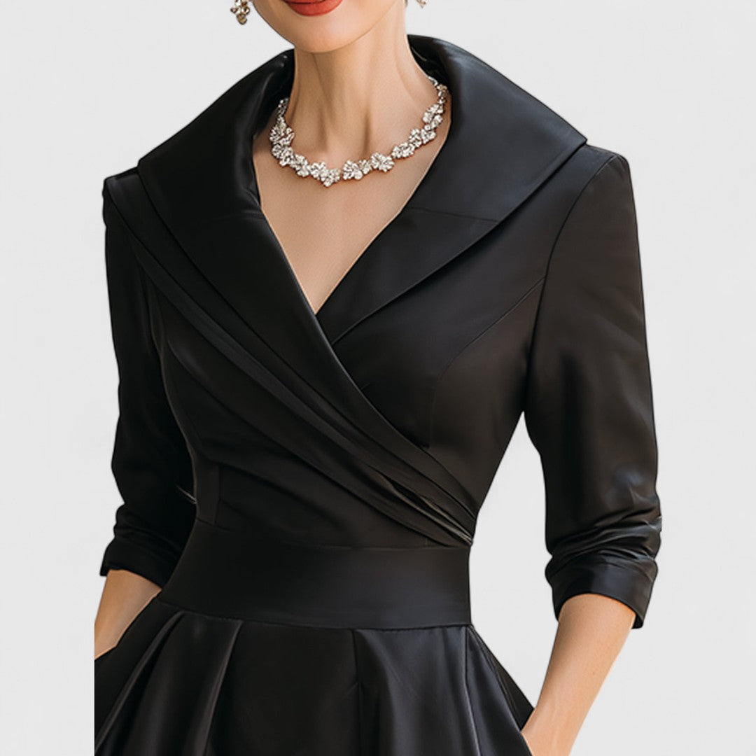 Lorraine-Mae | V-Neck Satin Fit and Flare Dress