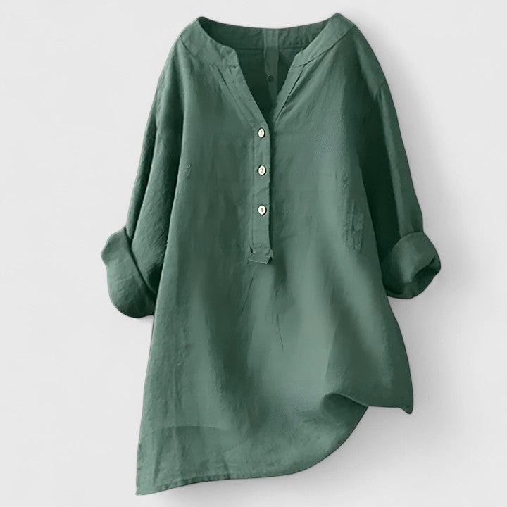 Minnie | Linen Button-Up Tunic Top with Long Sleeves