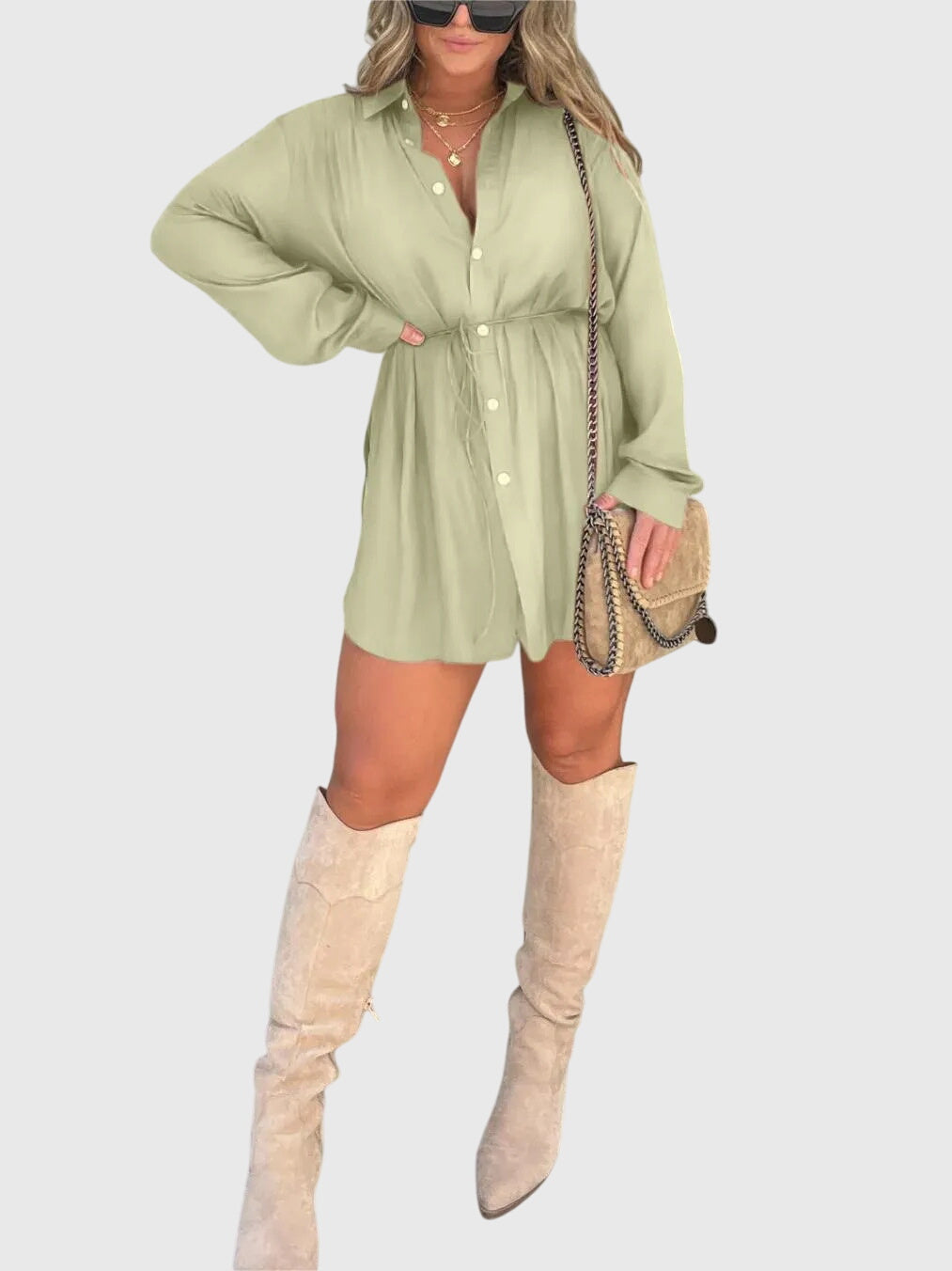 Marjolaine | Button-Up Shirt Dress with Tie Waist
